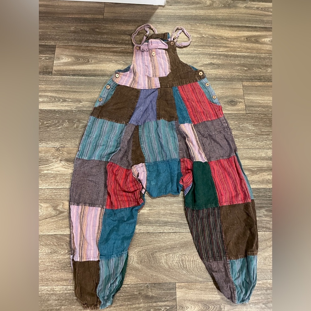 Shop Therapy Patchwork Overalls Woman’s Size Large Heavy 100% Cotton Boho - Picture 3 of 12